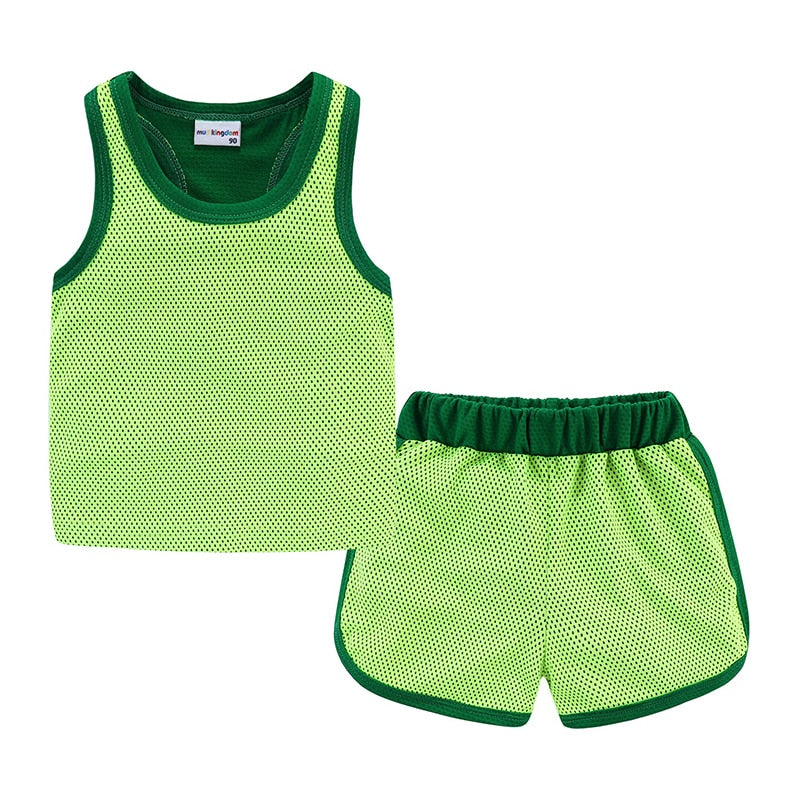 Mudkingdom Girls Boys Sports Outfits Solid Sleeveless Tank Tops and Shorts Set for Kids Clothes T-Shirts Suit Summer Clothing