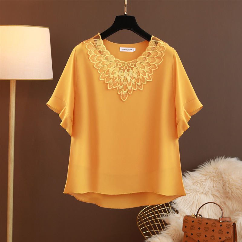 MOYISU Fashion Women Chiffon Blouse 2022 New Summer Short sleeve O-neck Shirts Casual Loose Plus Size 5XL Tops blusas de mujer