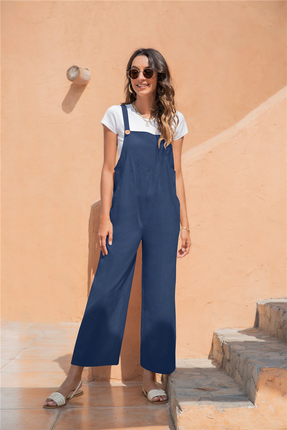 Overalls For Women Spaghetti Strap Long Playsuit Vintage Wide Leg Casual Rompers 2022 Spring Black Jumpsuits With Pocket