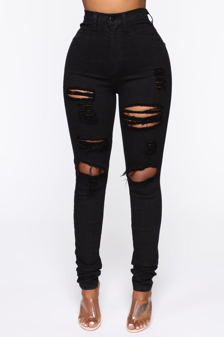 Black Ripped Jeans- High Waist Denim