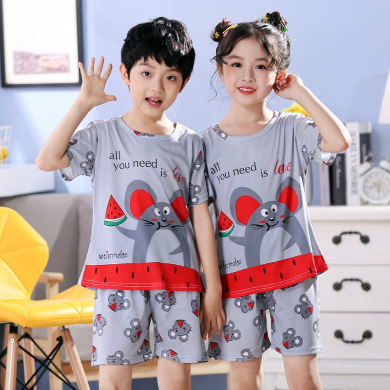 2021 Children Pajamas Set Kids Baby Girl Boys Cartoon Casual Clothing Costume Short Sleeve Children Sleepwear Pajamas Sets