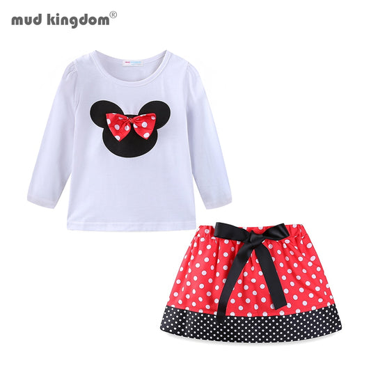 Mudkingdom Little Girls Set Cute Polka Dot Long Sleeve Cotton Tops and Skirt Suit for Girl Outfits Toddler Clothes Spring Autumn