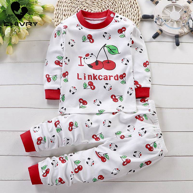 2021 Newborn Kids Boys Girls Pajama Sets Cartoon Long Sleeve Cute T-Shirt Tops with Pants Toddler Baby Autumn Sleeping Clothes