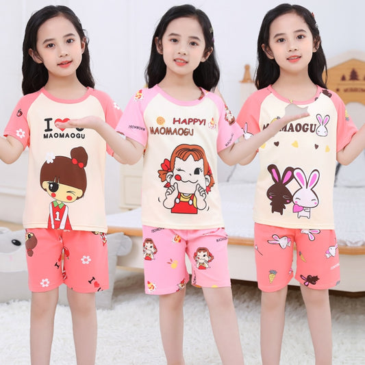 The New Casual Kids Short Sleeve Pajama Set Children Clothing Summer Boys Girls Home Clothes Tops+Shorts Suit Costumes