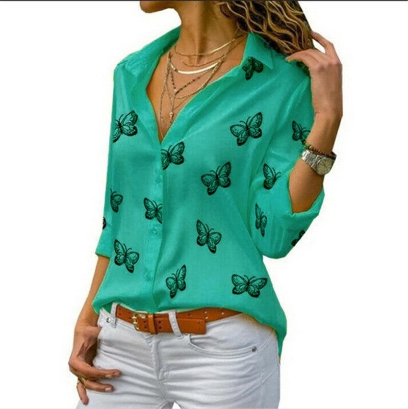 Fashion Butterfly Print Casual Blouse Long Sleeve Elegant Women Tops Single Row Button Streetwear Ladies Black White Shirt