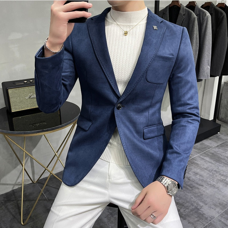 6 Color Costume Homme Deerskin Jacket Suit Men Casual Slim Blazer Hombre Suit Leather Jacket Men Terno Masculino Men Clothing