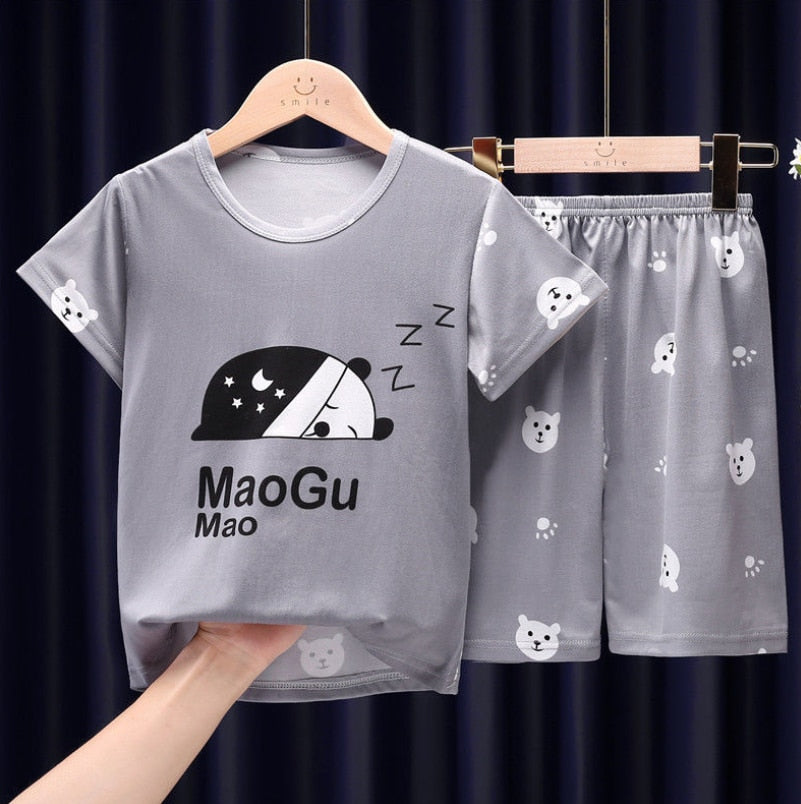 The New Casual Kids Short Sleeve Pajama Set Children Clothing Summer Boys Girls Home Clothes Tops+Shorts Suit Costumes