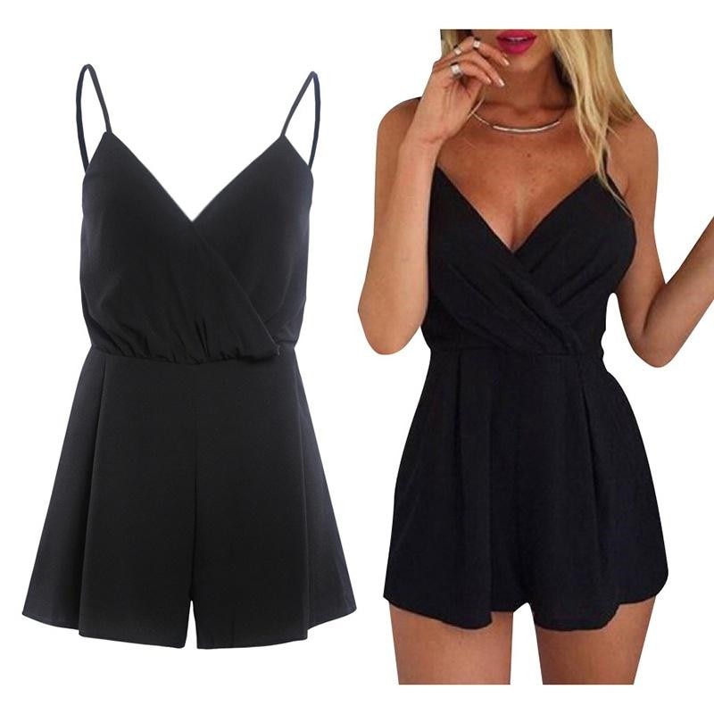 Women&#39;s Summer Print Jumpsuit Short Pants Casual Slim Bandage V-Neck Beach Rompers Sleeveless Bodysuit Sexy Playsuit