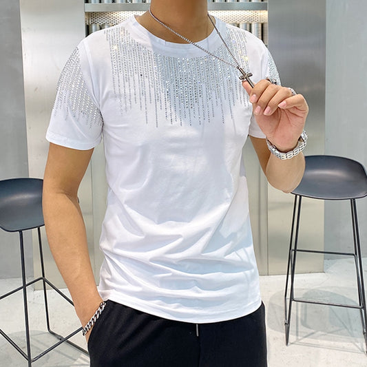 Diamond Tassel T Shirt Men Short Sleeve Streetwear Mens High Quality Summer T-Shirts Slim Fit Casual O-Neck Tee Shirt Homme