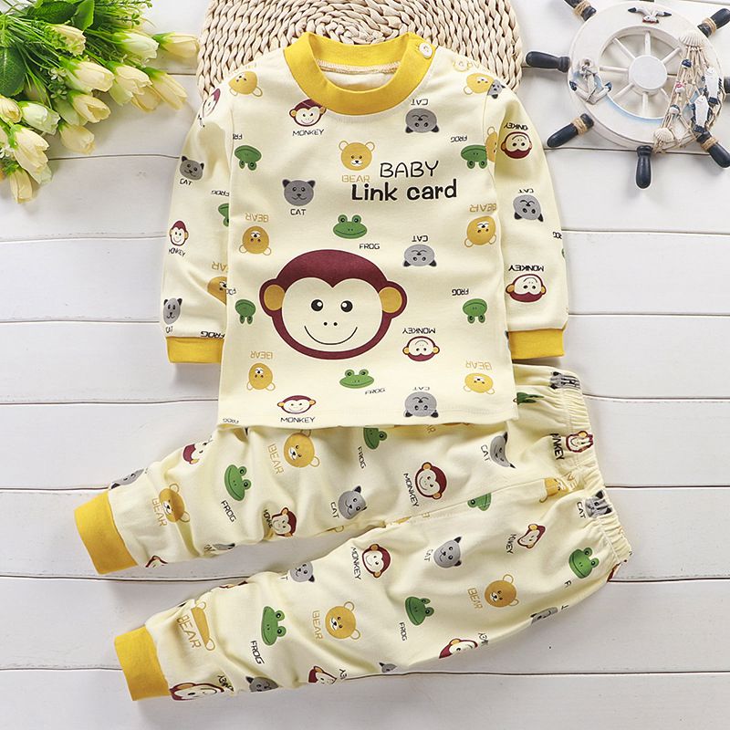 2021 Newborn Kids Boys Girls Pajama Sets Cartoon Long Sleeve Cute T-Shirt Tops with Pants Toddler Baby Autumn Sleeping Clothes