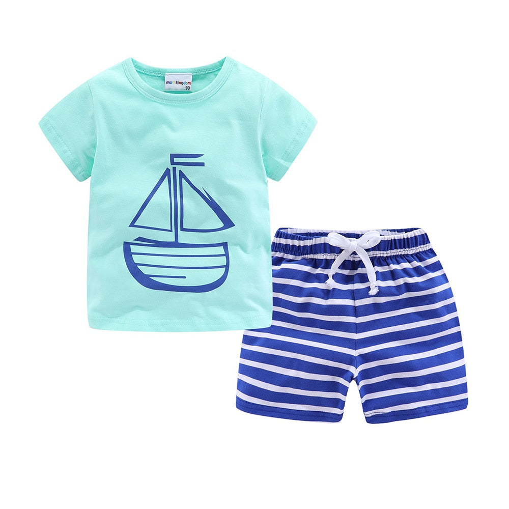 Mudkingdom Summer Toddler Boy Outfits Drawstring Short Set Cute Boys Clothes Set Stripe Kids Clothing Beach Holiday Clothes