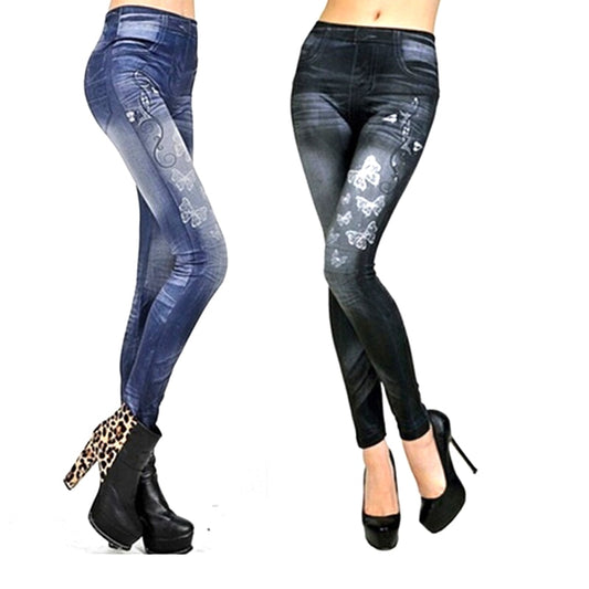 Classic Stretchy Slim Leggings Sexy  Butterfly Print Pants Bottoms