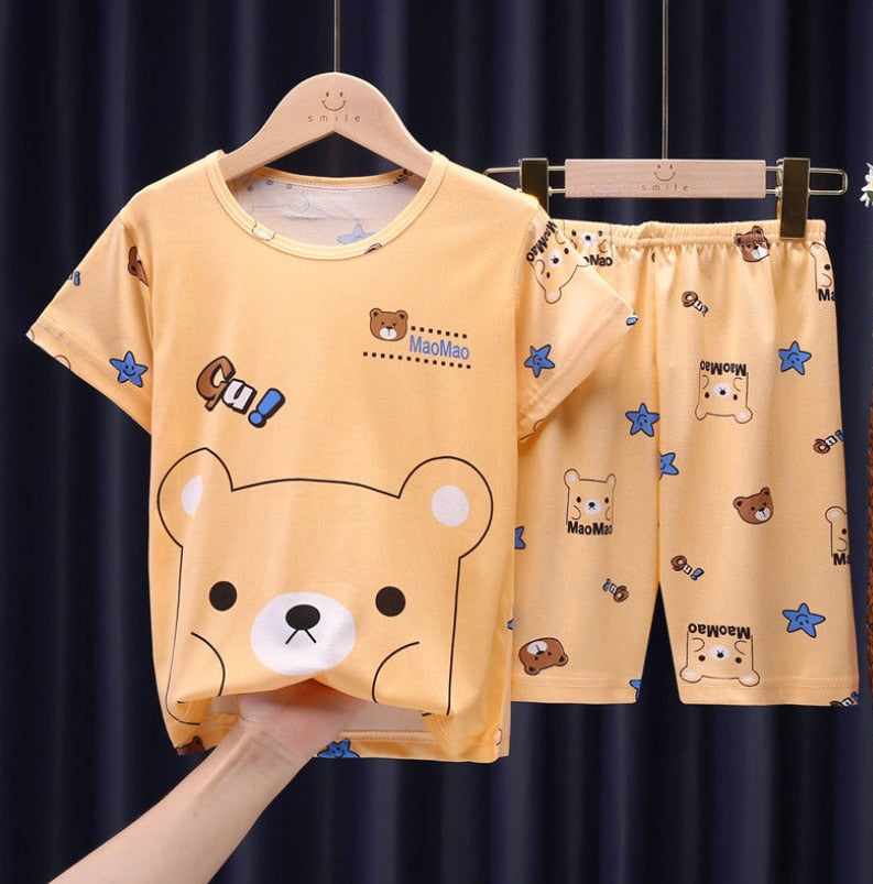 The New Casual Kids Short Sleeve Pajama Set Children Clothing Summer Boys Girls Home Clothes Tops+Shorts Suit Costumes