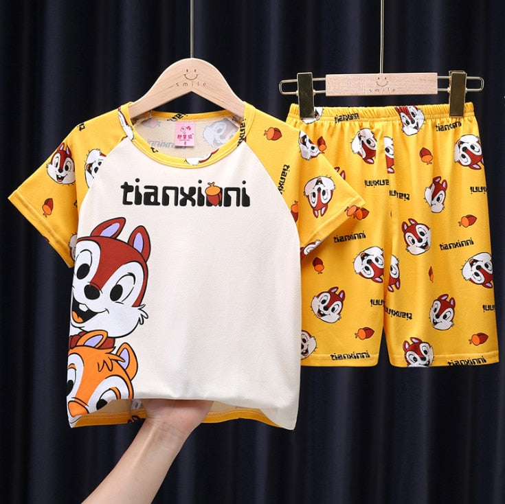 The New Casual Kids Short Sleeve Pajama Set Children Clothing Summer Boys Girls Home Clothes Tops+Shorts Suit Costumes