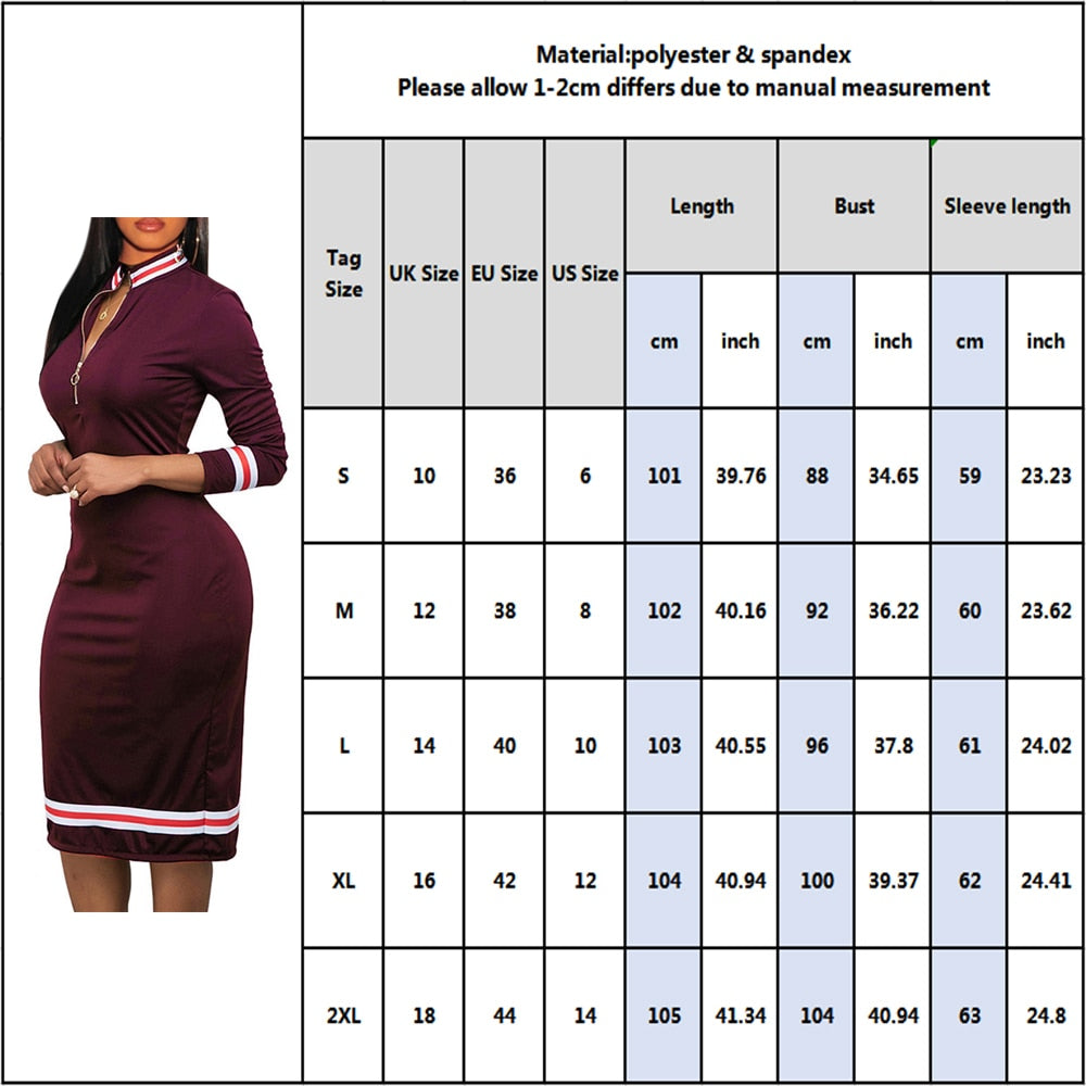 Sport Style Office Women Zipper Dress Spring Half-high Collar Hip Ladies Dress Fashion Female Long Sleeve Elastic Waist Vestidos