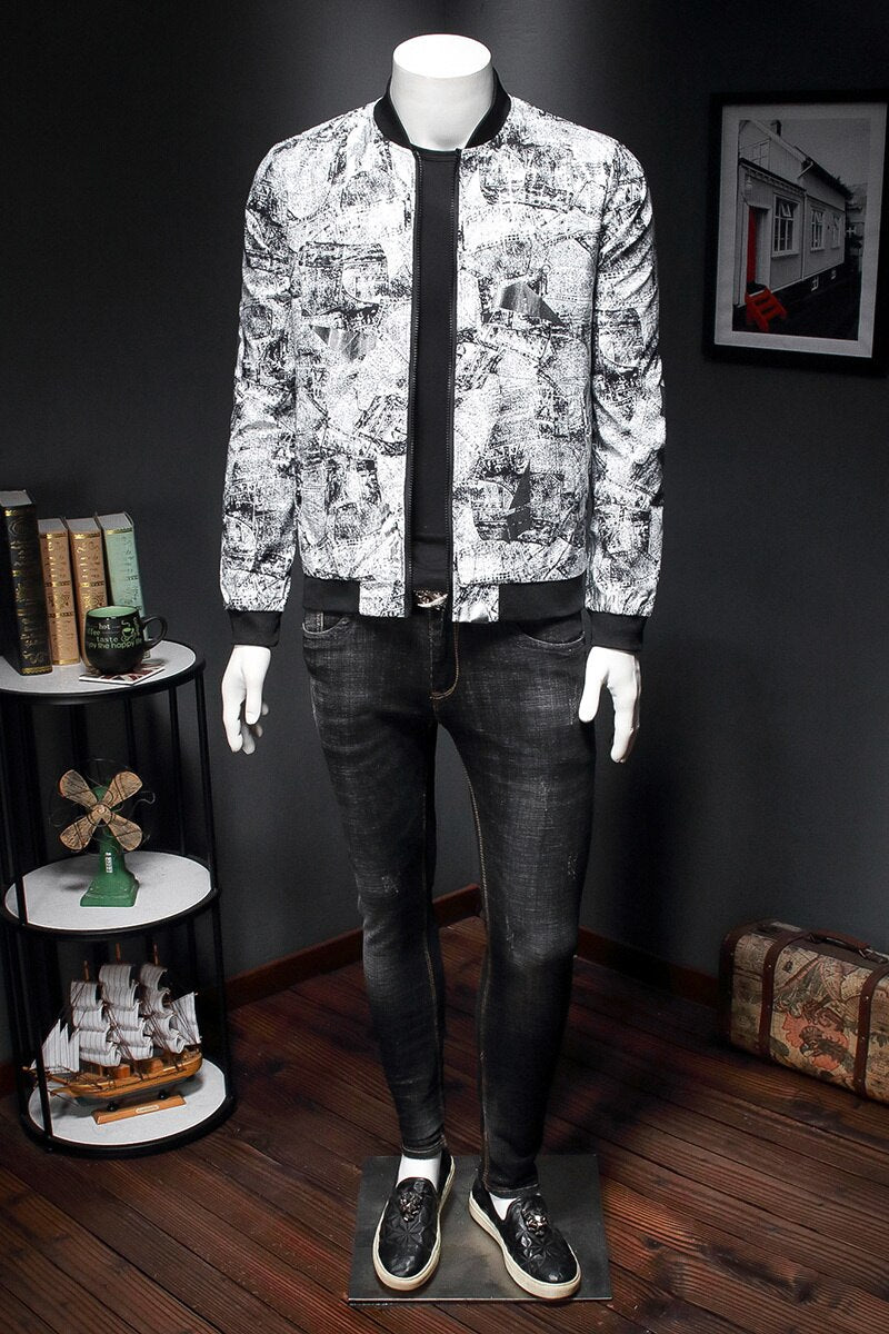 Male Jacket Print Men Floral Jacket Jaqueta Masculina Slim Fit Bomber Print Jacket Men Vintage Jacket Men Club Outfit Men 5xl