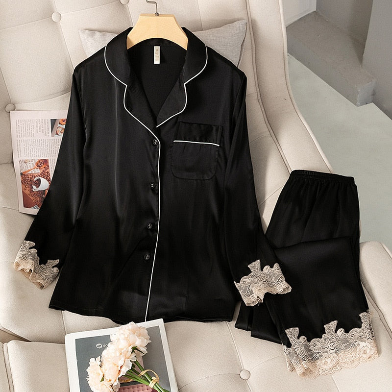 Satin Pajamas Set - Silk Women Sleepwear Shirt&amp