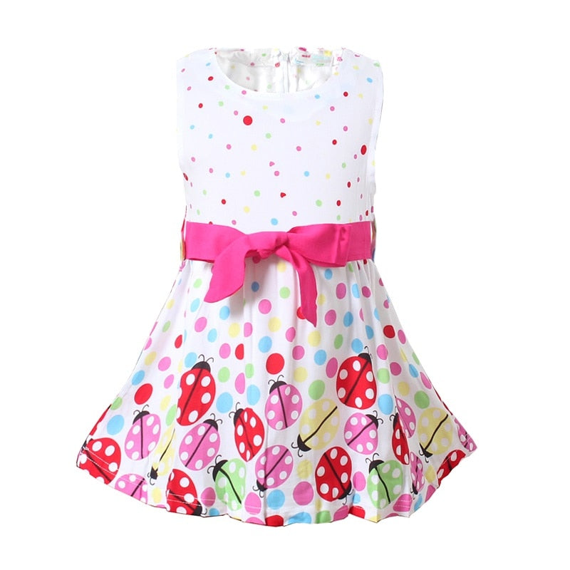 Mudkingdom Summer Girls Dresses Floral Polka Dot Printing Big Bow Sleeveless Dress Little Girl Clothes Kids Fashion Dress Sale