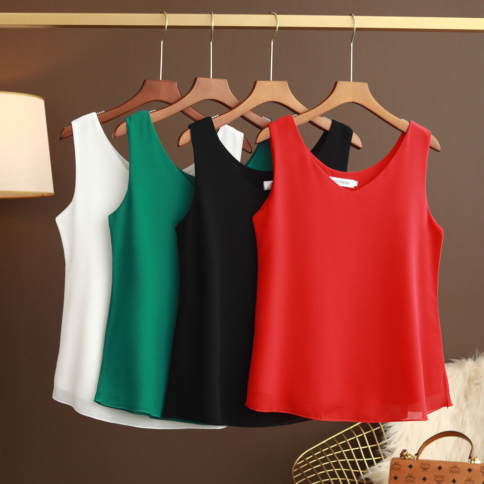 2022 New Summer Women Blouse Loose V-Neck Chiffon Shirt Female Sleeveless Blouse Oversize Shirts women tops and blouses Top