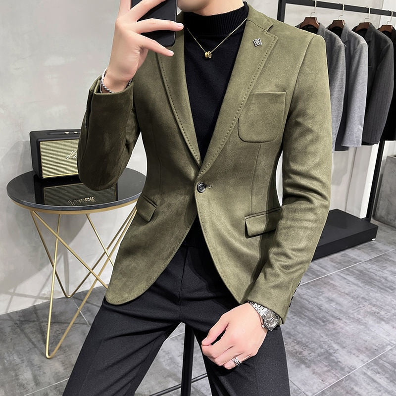 6 Color Costume Homme Deerskin Jacket Suit Men Casual Slim Blazer Hombre Suit Leather Jacket Men Terno Masculino Men Clothing