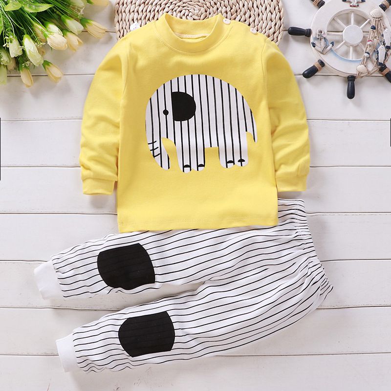 2021 Newborn Kids Boys Girls Pajama Sets Cartoon Long Sleeve Cute T-Shirt Tops with Pants Toddler Baby Autumn Sleeping Clothes