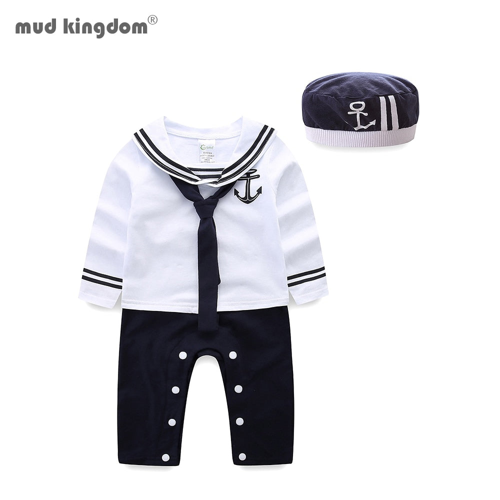 Mudkingdom Baby Boys Rompers Cotton Long Sleeve Sailor Style and Hat 2Pcs Jumpsuit for Kids Clothes Baby Clothing Fashion