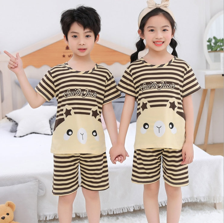 2021 Children Pajamas Set Kids Baby Girl Boys Cartoon Casual Clothing Costume Short Sleeve Children Sleepwear Pajamas Sets