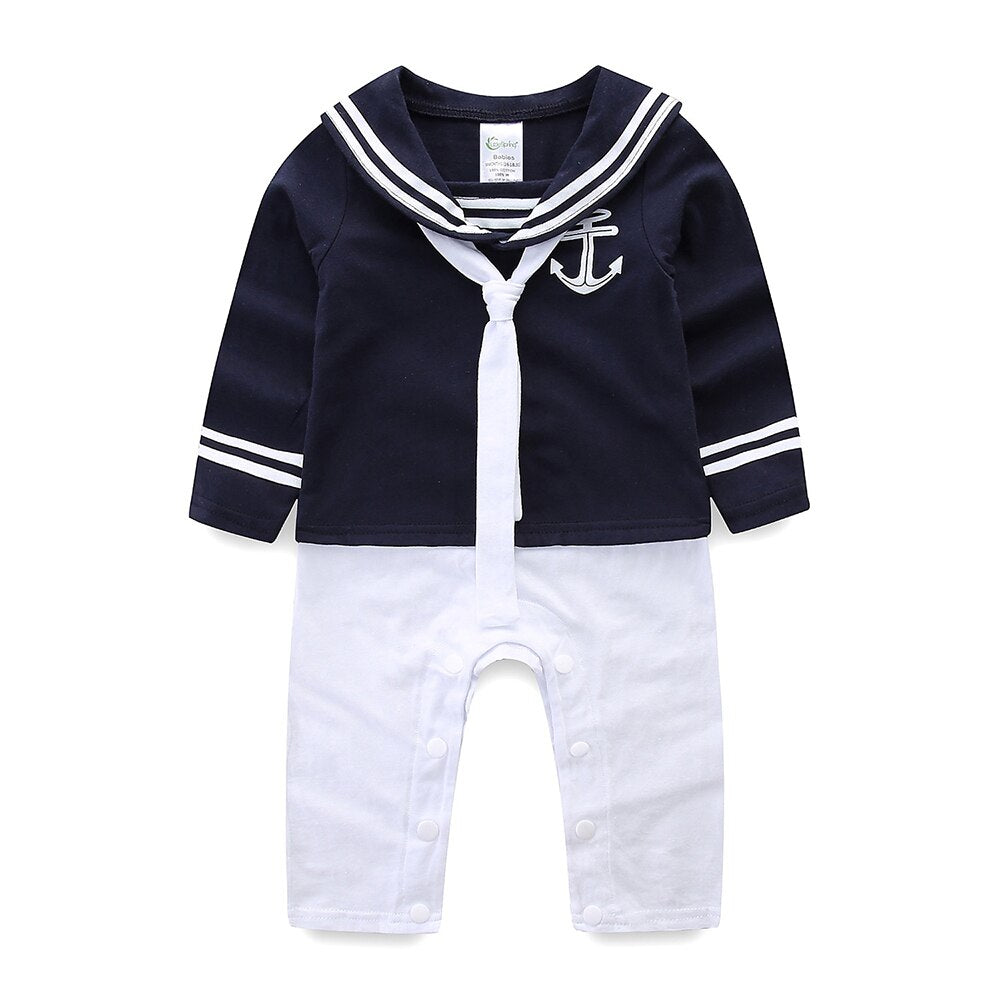 Mudkingdom Baby Boys Rompers Cotton Long Sleeve Sailor Style and Hat 2Pcs Jumpsuit for Kids Clothes Baby Clothing Fashion