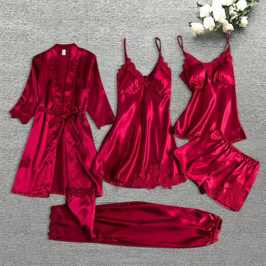 Pajamas for Women Pijama Mujer 4 Piece Set Sexy Ladies Pyjama Sleepwear Women Pajama Sets Sleep Lounge with Chest Pads Home Wear