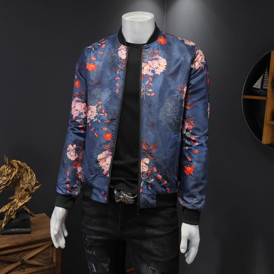 2021 Royal Men Casual Coats Windbreaker Clothes Streetwear Social Mens High Quality Jacket Luxury Floral Print Bomber Jacket Men