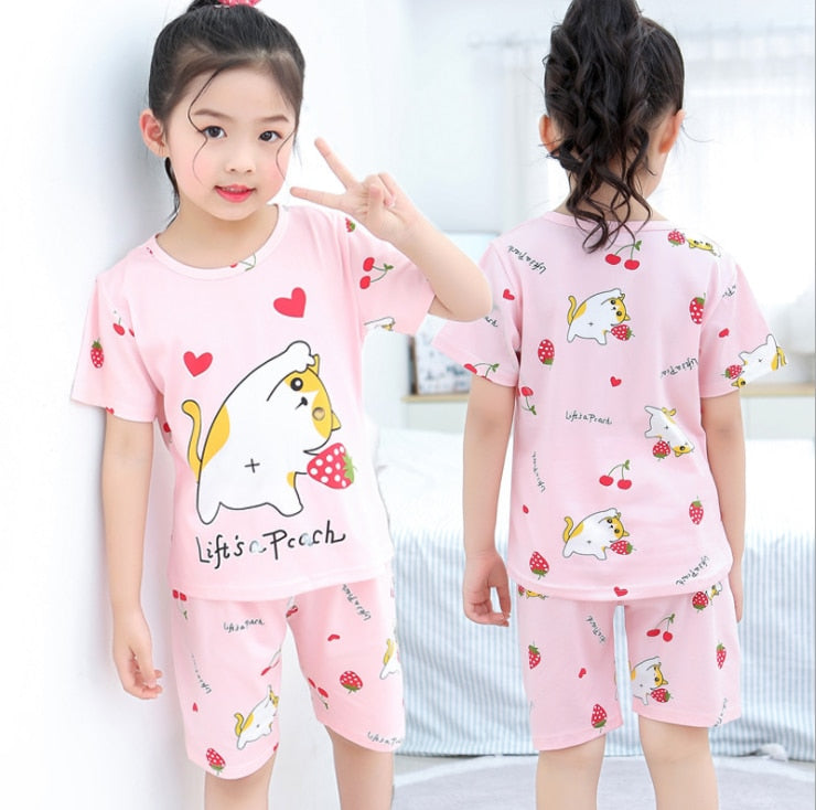 2021 Children Pajamas Set Kids Baby Girl Boys Cartoon Casual Clothing Costume Short Sleeve Children Sleepwear Pajamas Sets