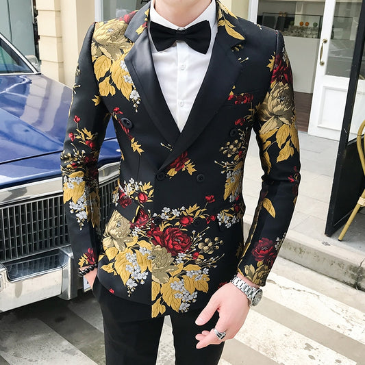 2019 Blazer Hombre Mens Slim Fit Blazer Jacket Business Affairs Printing Single Man&#39;s Suit Loose Coat Chaqueta Hombre Formal