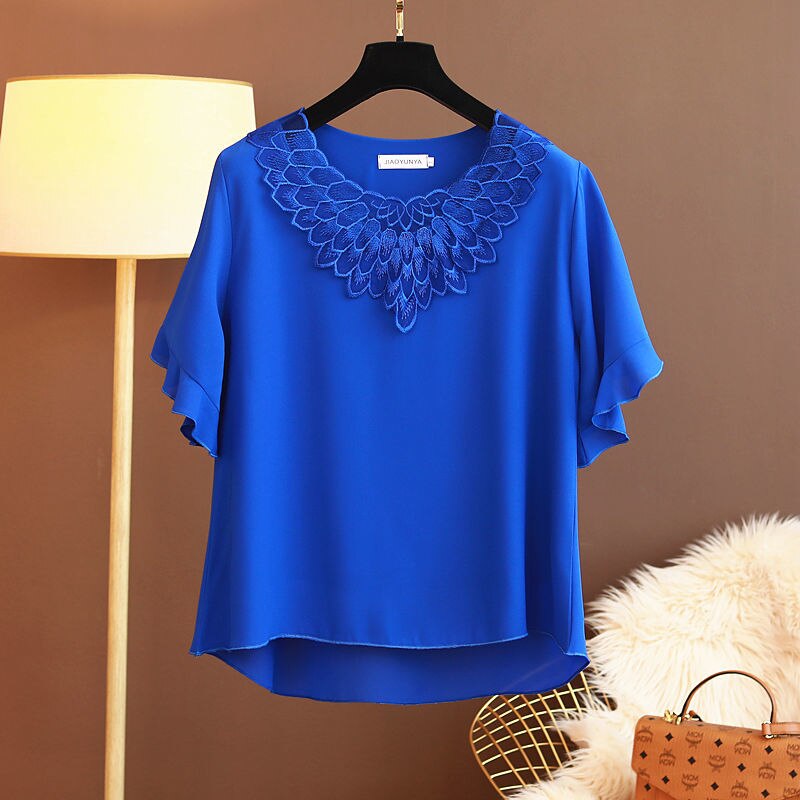 MOYISU Fashion Women Chiffon Blouse 2022 New Summer Short sleeve O-neck Shirts Casual Loose Plus Size 5XL Tops blusas de mujer