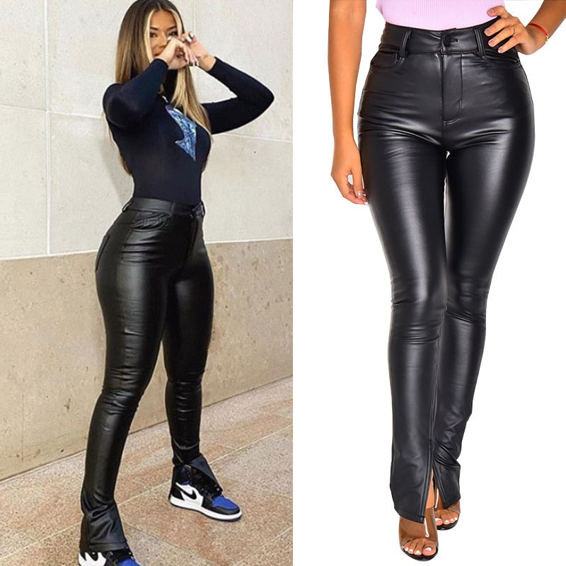 PU Leather Women Gothic Legging High Waist Black Stretch Pencil Pants Club Punk Biker Streetwear Mom Girls 2022 Leggings