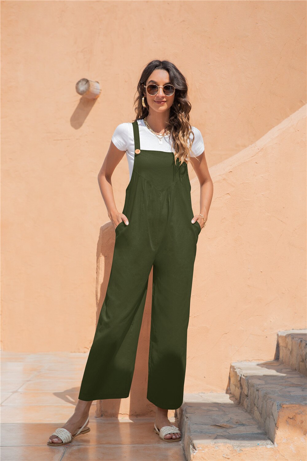 Overalls For Women Spaghetti Strap Long Playsuit Vintage Wide Leg Casual Rompers 2022 Spring Black Jumpsuits With Pocket