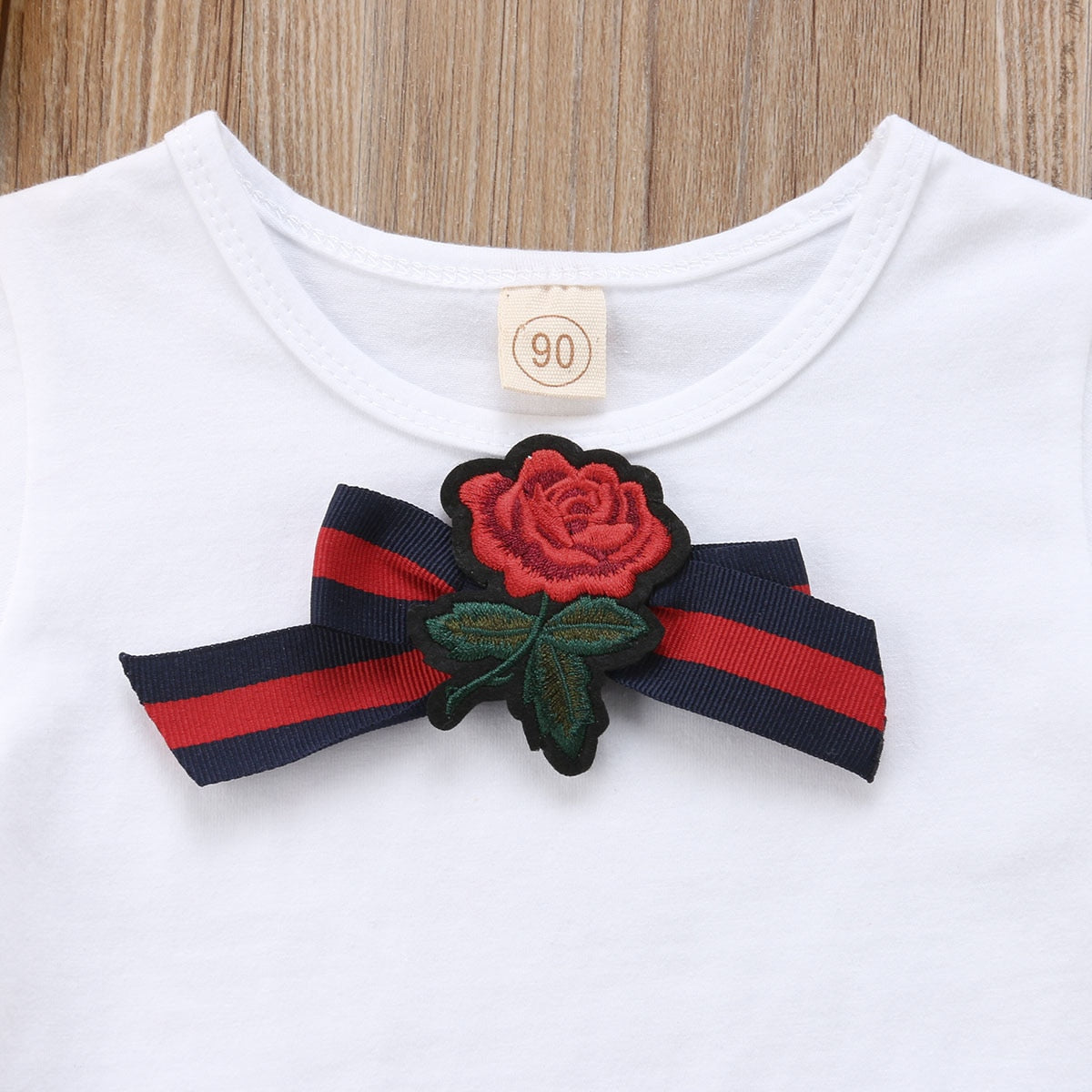 2021 Brand New 1-5Y Summer Toddler Baby Girl Clothes Sets Floral Embroidery White Cotton T-Shirts Tops Red Mini Pencil Skirts