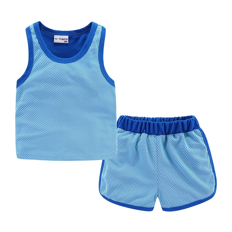 Mudkingdom Girls Boys Sports Outfits Solid Sleeveless Tank Tops and Shorts Set for Kids Clothes T-Shirts Suit Summer Clothing