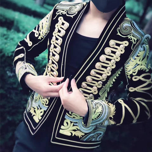 Luxury Heavy Workmanship Embroidery Jacket Men Gold Black Baroque Men Outfit Brand Stage Club Prom Party Manteau Blazer Homme