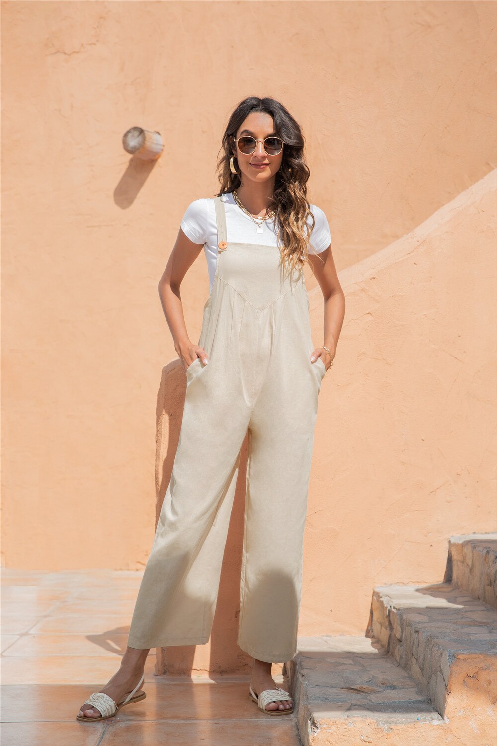 Overalls For Women Spaghetti Strap Long Playsuit Vintage Wide Leg Casual Rompers 2022 Spring Black Jumpsuits With Pocket