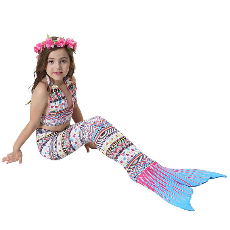 Menoea 3-15 Years Girls Summer Sets 2020 Children Little Mermaid Tail Bikini Suits Swimming Costume Clothing Sets 3PCS Clothes