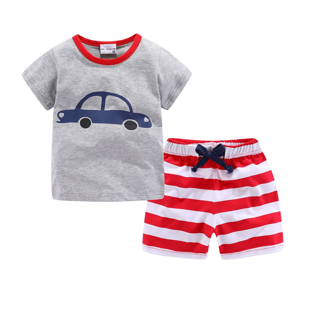 Mudkingdom Summer Toddler Boy Outfits Drawstring Short Set Cute Boys Clothes Set Stripe Kids Clothing Beach Holiday Clothes