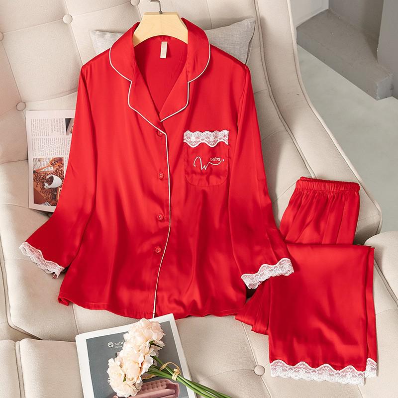 Satin Pajamas Set - Silk Women Sleepwear Shirt&amp