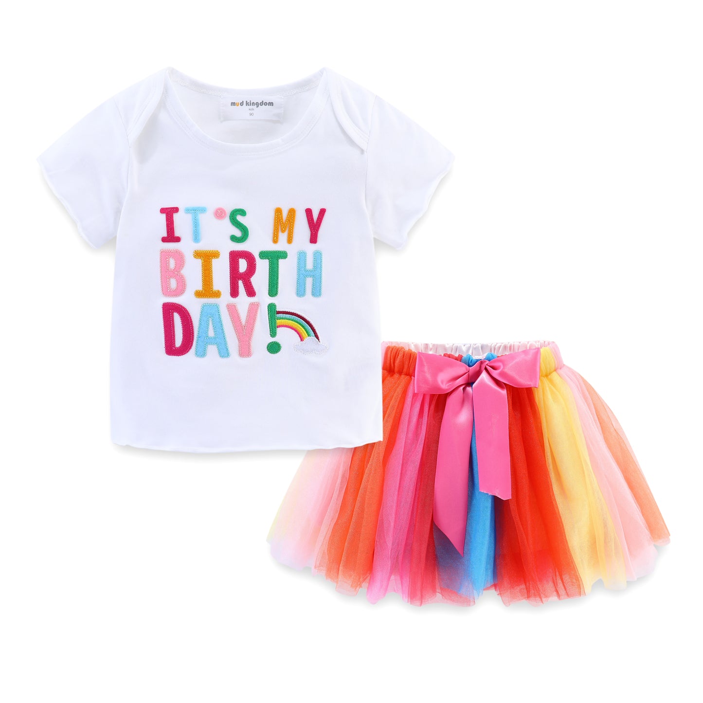 Mudkingdom Girls Birthday Shirt and TUTU Skirt Set for Girl Birthday Party Clothes Kids Rainbow Birthday Suit Summer Colorful