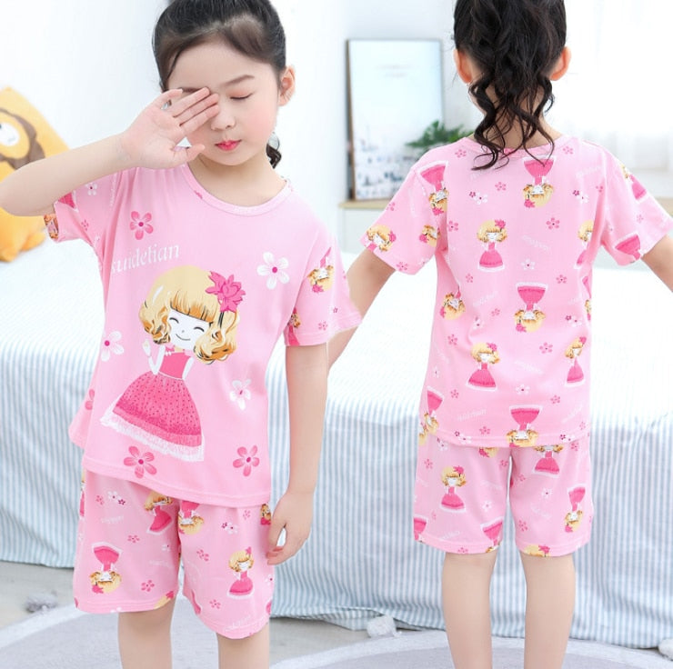 2021 Children Pajamas Set Kids Baby Girl Boys Cartoon Casual Clothing Costume Short Sleeve Children Sleepwear Pajamas Sets