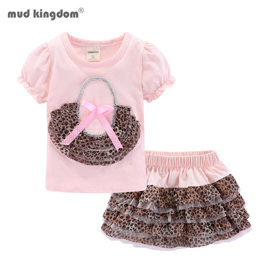 Mudkingdom Cute Summer Girls Clothes Set Kids Clothing Leopard Zebra Short Sleeve Tshirt and Skirt Outfit for Toddler Suit