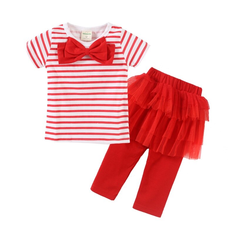 Mudkingdom Summer Toddler Girls Outfits Stripe Bow T-shirt and Tutu Bermuda Shorts for Baby Girl Clothes Suit Kids Short Set