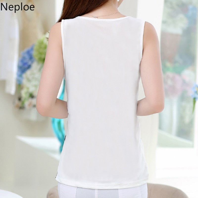 Neploe White Black Blouses for Women Summer Oversized 5xl Chiffon Blouse Elegant Lace Flower Diamonds Ladies Tops Shirts 38943