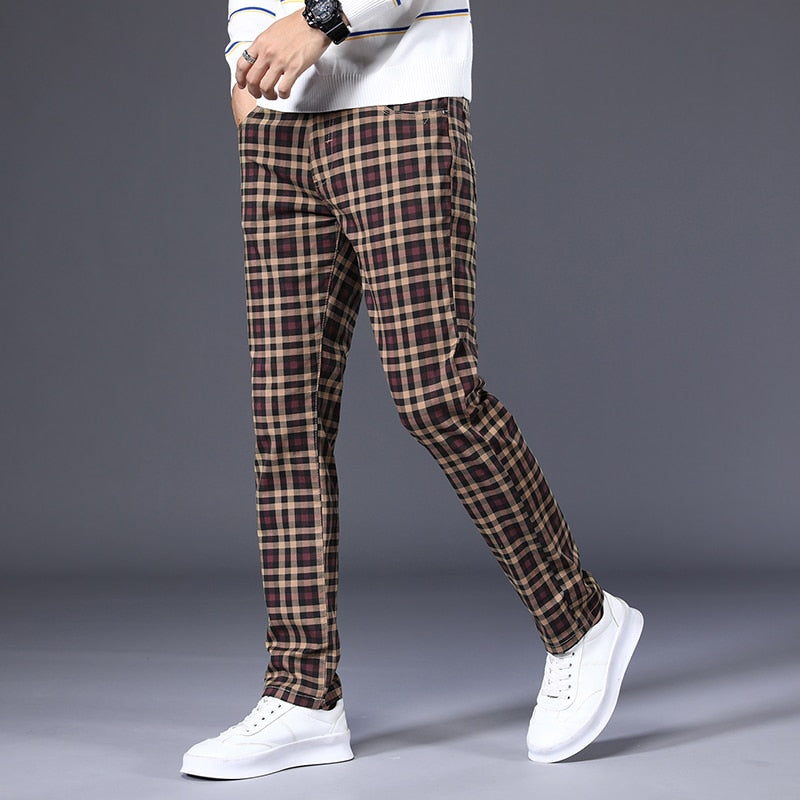 High Quality Spring Autumn Men&#39;s Plaid Casual Pants 98% Cotton Stretch Classic Slim Fit Trousers Male Large Size 40 42 6 Pattern