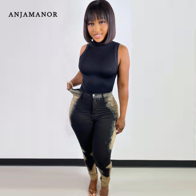 ANJAMANOR Sexy Stylish High Waisted Jeans