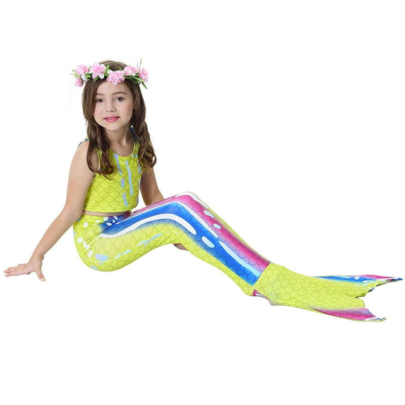 Menoea 3-15 Years Girls Summer Sets 2020 Children Little Mermaid Tail Bikini Suits Swimming Costume Clothing Sets 3PCS Clothes